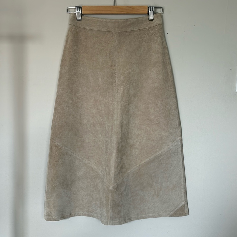 Newport News Suede Tan Patchwork A-line Midi Skirt